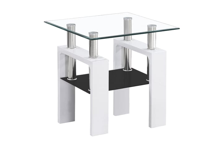Sofabord Syalets D 60 cm med Oppbevairngshylle - Glass/Hvit - Møbler - Bord - Sofabord
