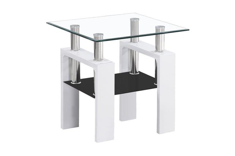 Sofabord Syalets D 60 cm med Oppbevaringshylle - Glass/Hvit - Møbler - Bord - Sofabord