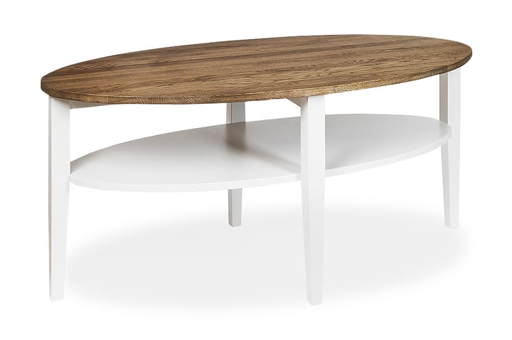 Sofabord Tranås 120 cm Ovalt med Oppbevairngshylle - Eik/Hvit - Møbler - Bord - Sofabord - Sofabord med oppbevaring