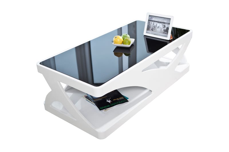 Sofabord Ukrinai 120 cm med Oppbevaring Hylle - Glass/Hvit/Svart - Møbler - Bord - Sofabord