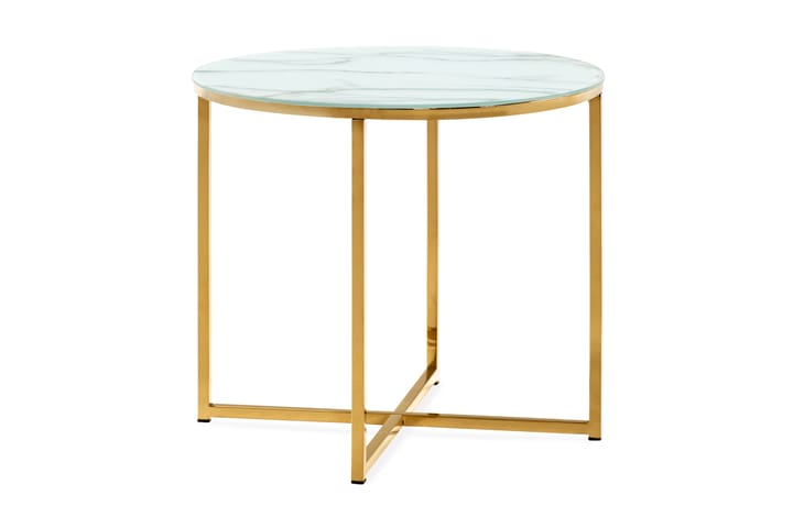 Sofabord Valeria 50 cm Rundt Marmormønster - Glass/Hvit/Messing - Møbler - Bord - Avlastningsbord & sidobord - Brettbord og småbord