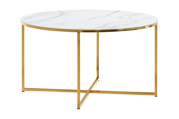 Sofabord Valeria 80 cm Rundt Marmormønster - Glass/Grå/Messing - Møbler - Bord - Spisebord & kjøkkenbord