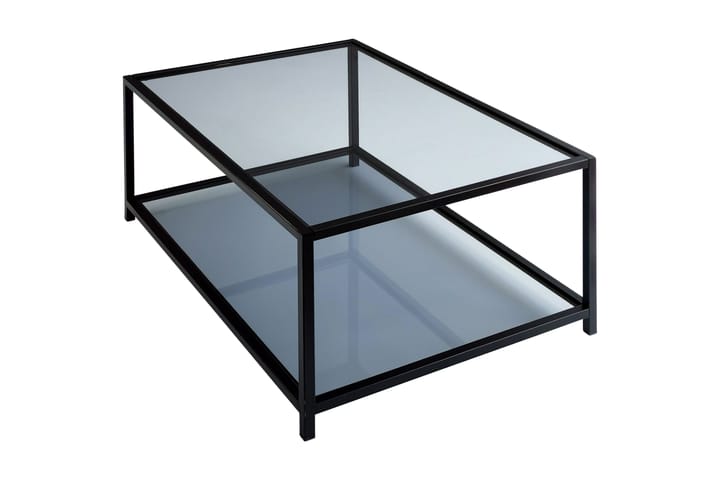 Sofabord Vallsbo 90 cm med Oppbevaring Hylle - Glass/Røykfarget/Svart - Møbler - Bord - Sofabord & salongbord