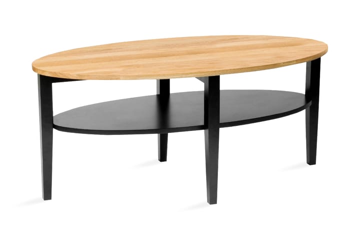 Sofabord Vanstad 120 cm Ovalt med Oppbevaring Hylle - Massiv Eik/Svart - Møbler - Bord - Sofabord