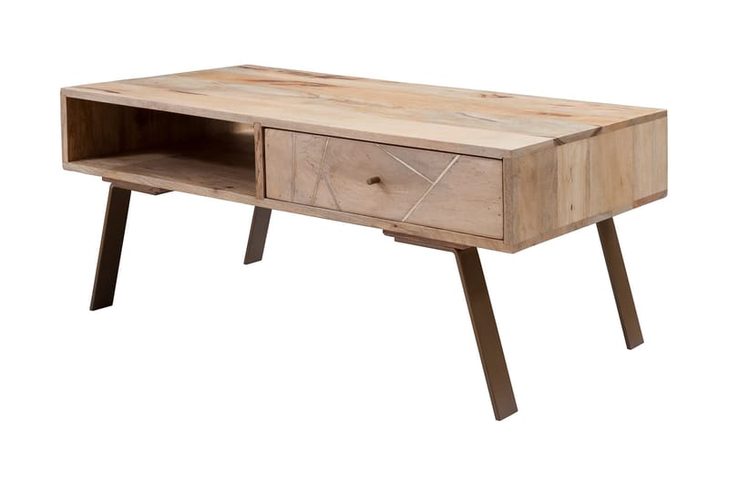 Sofabord Weikko 95 cm med Oppbevaring Skuff + Hylle - Massivt Tre - Møbler - Bord - Sofabord & salongbord
