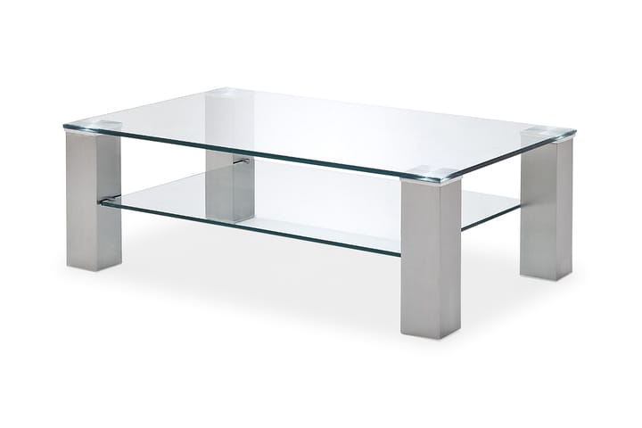 Sofabord Woodell 110 cm med Oppbevaringshylle - Glass/Silver - Møbler - Bord - Sofabord