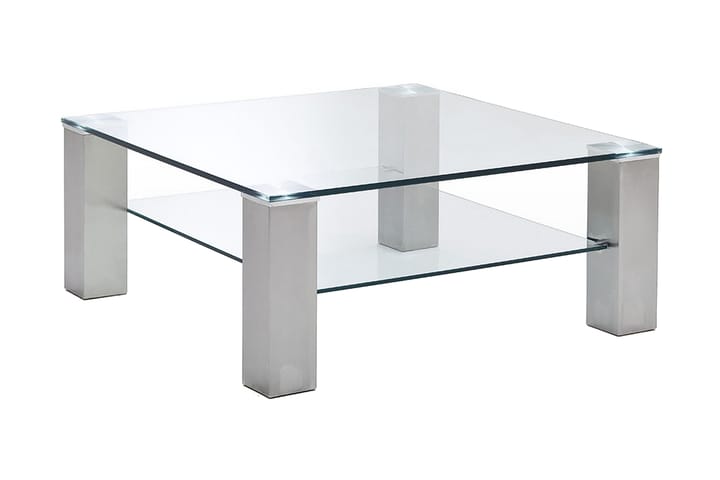 Sofabord Woodell 90 cm med Oppbevairngshylle - Glass/Silver - Møbler - Bord - Sofabord