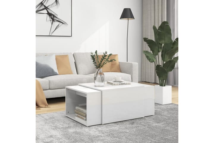 Stablebart salongbordsett høyglans hvit 60x60x30 cm - Hvit - Møbler - Bord - Sofabord