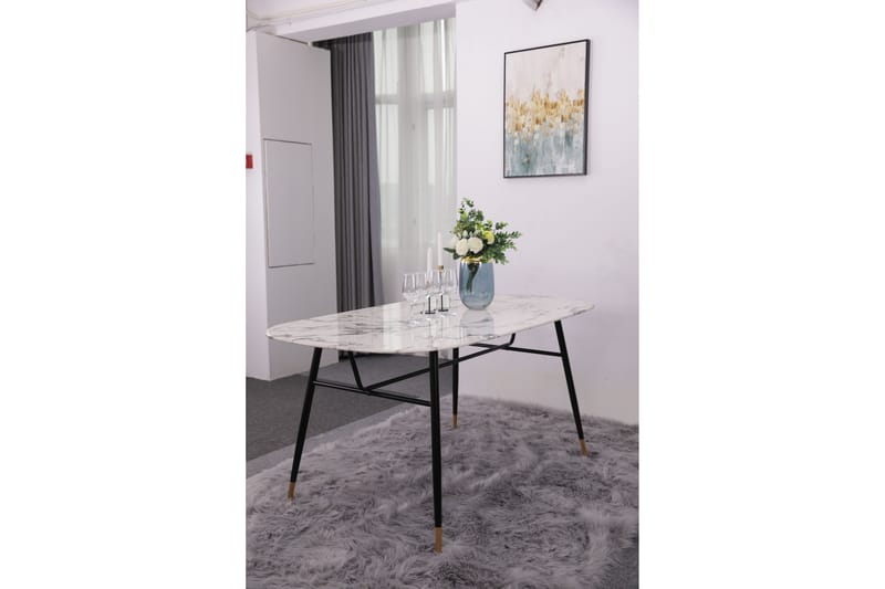 Spisebord Alsfeld 160 cm - Marmor/Hvit/Svart - Møbler - Bord - Spisebord & kjøkkenbord