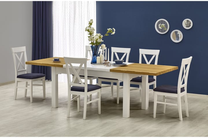 Spisebord Dougal Forlengningsbart 160 cm - Eik|Hvit - Møbler - Bord - Spisebord & kjøkkenbord