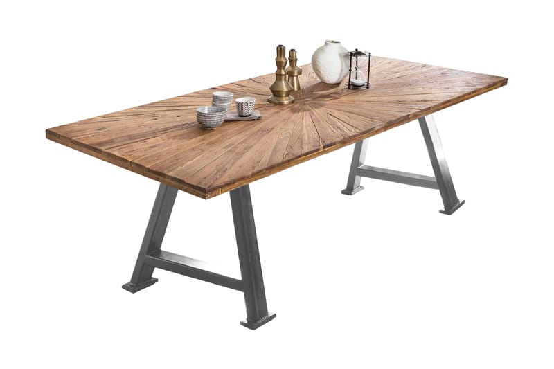 Spisebord Raital 180x100 cm - Resirkulert Teak/Sølv - Møbler - Bord - Spisebord & kjøkkenbord