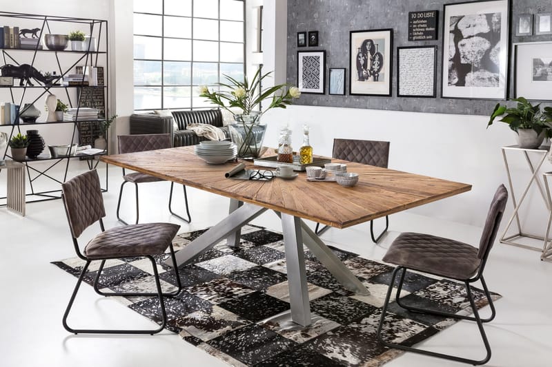 Spisebord Raital 180x100 cm - Resirkulert Teak/Sølv - Møbler - Bord - Spisebord & kjøkkenbord