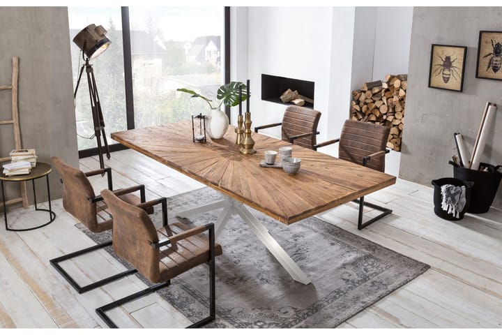 Spisebord Raital 200x100 cm - Teak/Sølv - Møbler - Bord - Spisebord & kjøkkenbord