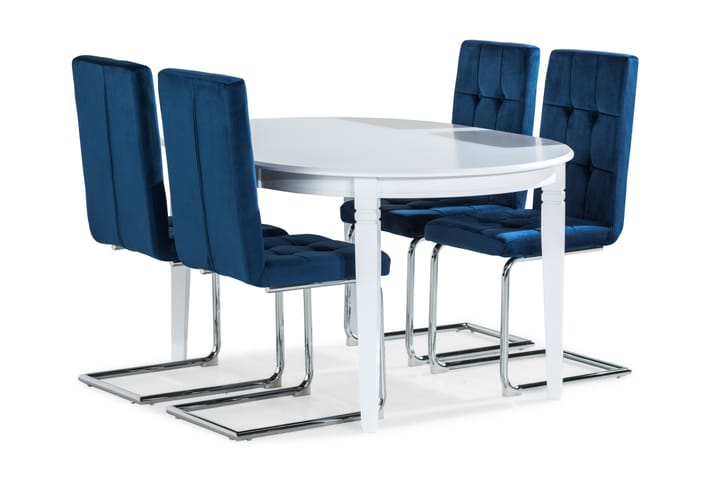 Läckö Spisebord Forlengningsbart Med 4 Jessed Spisestoler - Blå|Hvit - Møbler - Bord - Spisegruppe