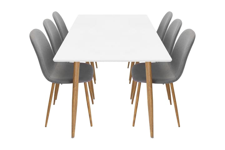 Matgrupp Tommy 180 cm med 6 Stolar - Hvit|Eik|Lysegrå - Møbler - Bord - Spisebord & kjøkkenbord