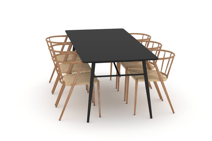 Spisebord Breyawna 200 cm med 6 Spisestoler Radella - Beige/Svart - Møbler - Bord - Spisegruppe