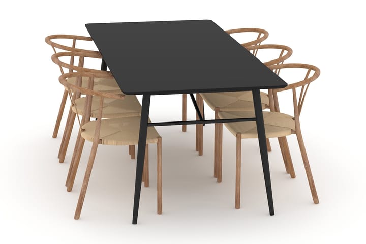 Spisebord Breyawna 200 cm med 6 Spisestoler Tarnia - Beige/Svart - Møbler - Bord - Spisegruppe