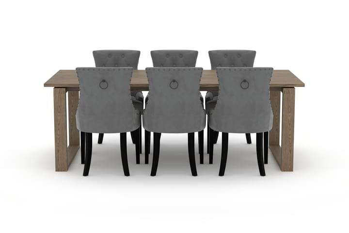 Spisebord Ginette 220 cm med 6 Kjøkkenstoler Ophelia - Brun - Møbler - Bord - Spisegruppe