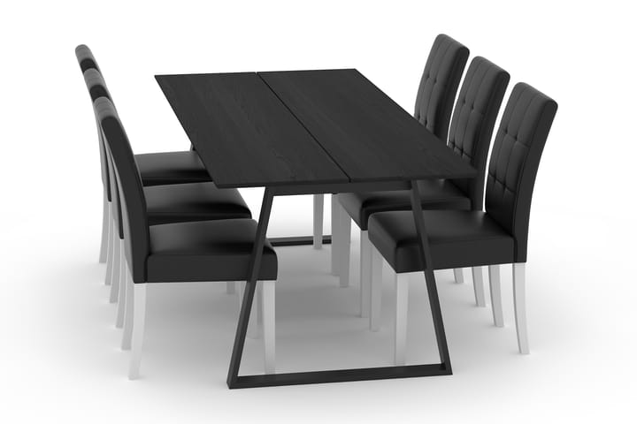 Spisebord Habit 200 cm med 6 Spisestoler Leo Kunstlær - Svart - Møbler - Bord - Spisegruppe