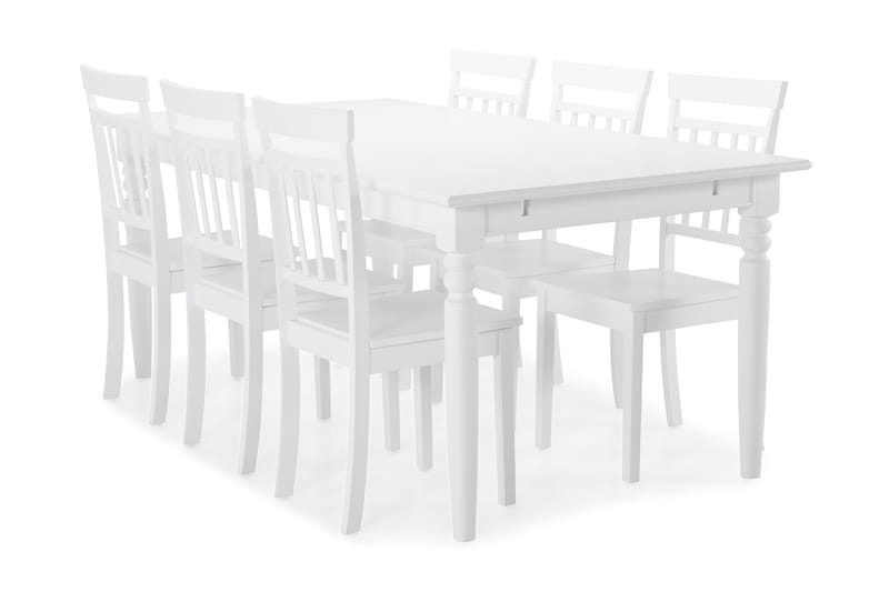 Spisebord Hampton med 6 Catskill stoler - Hvit - Møbler - Bord - Spisegruppe