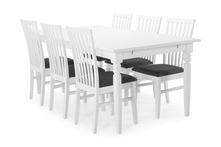 Spisebord Hampton med 6 Lowisa stoler - Hvit|Grå - Møbler - Bord - Spisegrupper