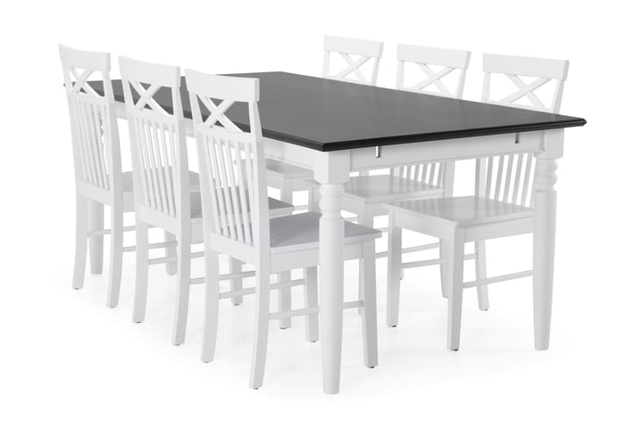 Spisebord Hampton med 6 Matilda stoler - Hvit|Svart - Møbler - Bord - Spisegrupper
