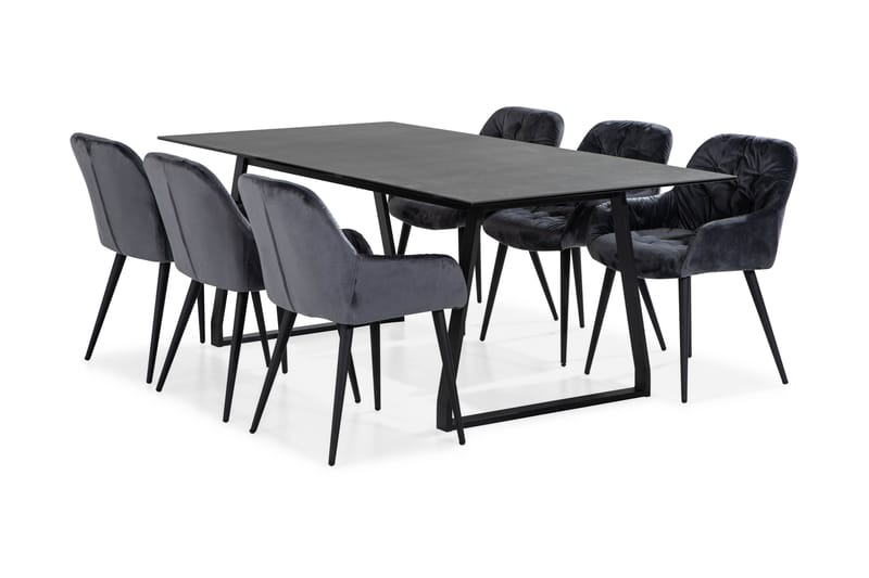 Spisebord Kaj 200 cm med 6 Giovanni Stoler Fløyel - Svart - Møbler - Stoler - Spisestuestoler & kjøkkenstoler