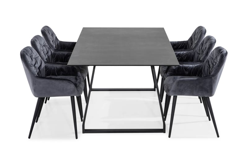 Spisebord Kaj 200 cm med 6 Giovanni Stoler Fløyel - Svart - Møbler - Bord - Spisegruppe