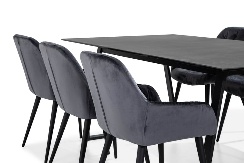 Spisebord Kaj 200 cm med 6 Giovanni Stoler Fløyel - Svart - Møbler - Bord - Spisegruppe