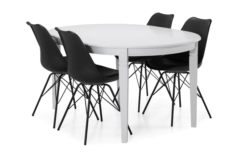 Spisebord Lowisa Forlengningsbart 150 cm Ovalt - Hvit|Svart - Møbler - Bord - Spisegruppe