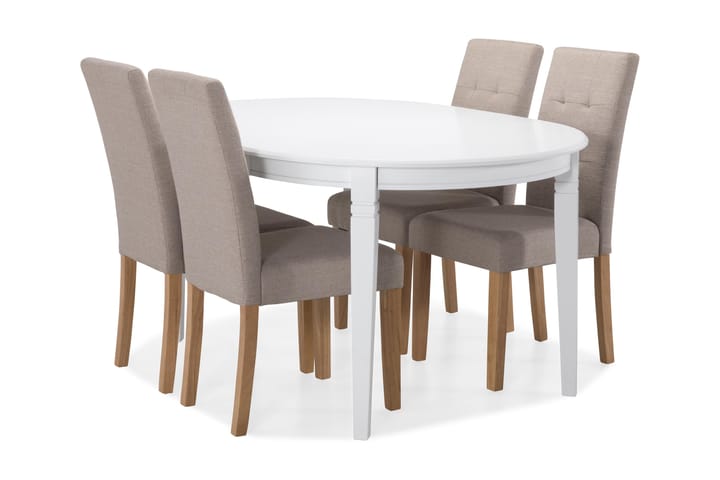 Spisebord Lowisa med 4 Leo stoler - Beige|Eik - Møbler - Bord - Spisegruppe