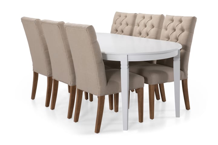 Spisebord Lowisa med 6 Emmie stoler - Beige|Hvit - Møbler - Bord - Spisegrupper