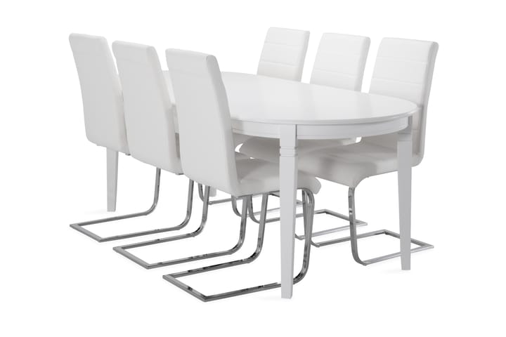 Spisebord Lowisa med 6 Jack stoler - Hvit|Krom - Møbler - Bord - Spisegrupper
