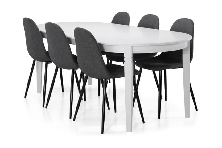 Spisebord Lowisa med 6 Naira stoler - Hvit|Grå|Svart - Møbler - Bord - Spisegrupper