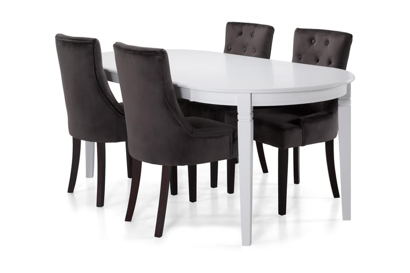 Spisebord Lowisa med 6 Ophelia Lenestoler - Hvit|Mørkgrå|Fløyel - Møbler - Bord - Spisegrupper