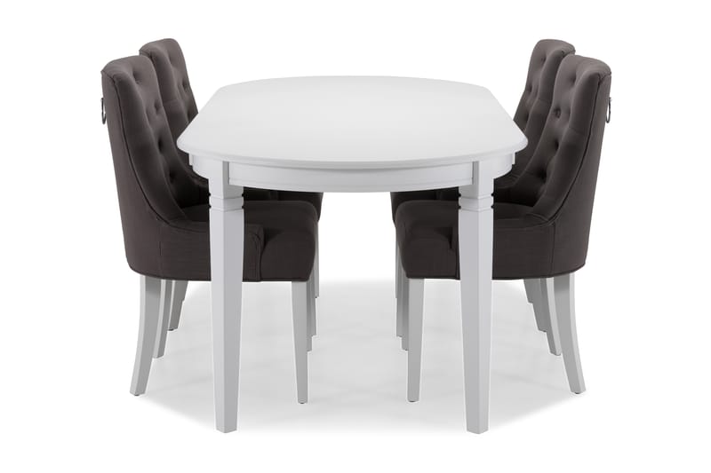 Spisebord Lowisa med 6 Ophelia stoler - Hvit|Mørkgrå - Møbler - Bord - Spisegrupper