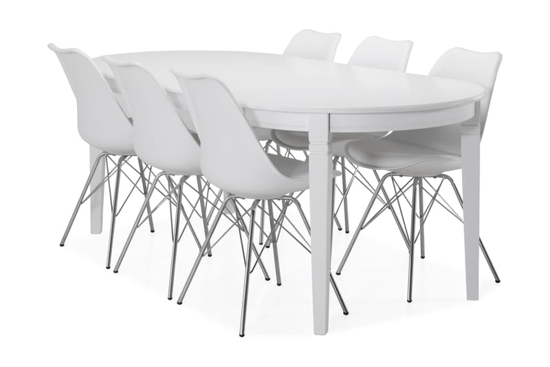 Spisebord Lowisa med 6 Scale stoler - Hvit|Krom - Møbler - Bord - Spisegrupper