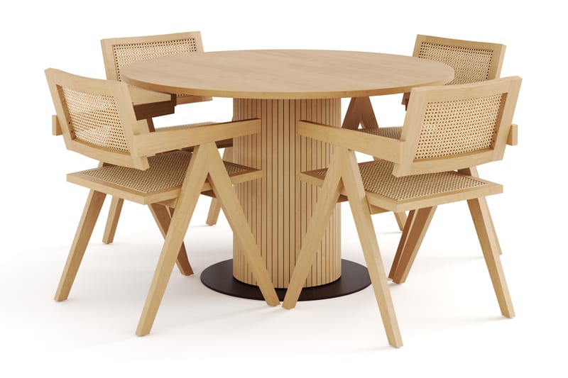 Spisebord Neandir 120 cm  Massiv Eik Runt med 4 Spisestoler - Brun - Møbler - Bord - Spisegruppe