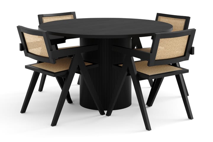 Spisebord Runt Uppveda 130 cm med 4 Spisestoler Saemde - Svart - Møbler - Bord - Spisebord & kjøkkenbord