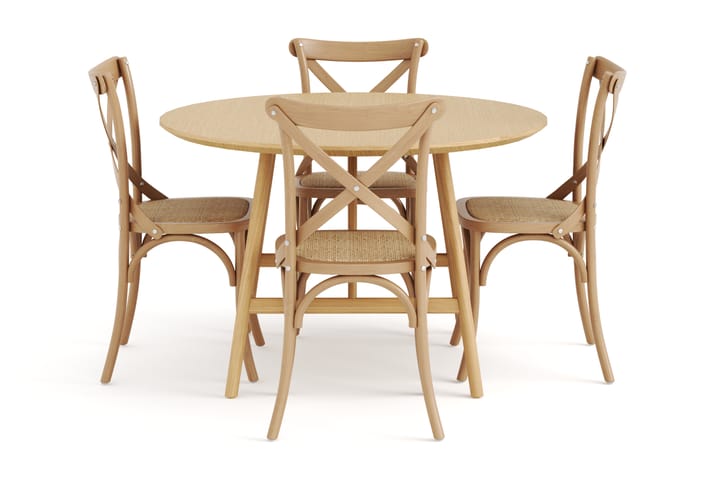 Spisebord Skagana 120 cm Massiv Eik Runt med 4 Spisestoler P - Natur - Møbler - Bord - Spisegruppe