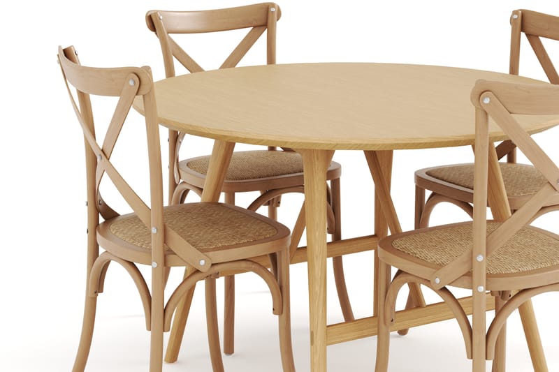 Spisebord Skagana 120 cm Massiv Eik Runt med 4 Spisestoler P - Natur - Møbler - Bord - Spisegruppe