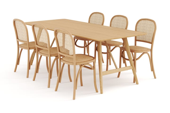 Spisebord Skagana 220 cm Massiv Eik med 6 Spisestoler Degors - Natur - Møbler - Bord - Spisegruppe