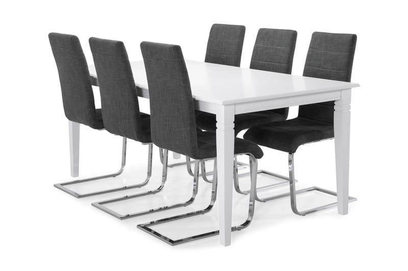 Spisebord Twain med 6 Jack stoler - Hvit|Grå - Møbler - Bord - Spisegruppe