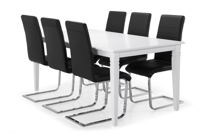 Spisebord Twain med 6 Jack stoler - Hvit|Svart|Krom - Møbler - Bord - Spisegruppe