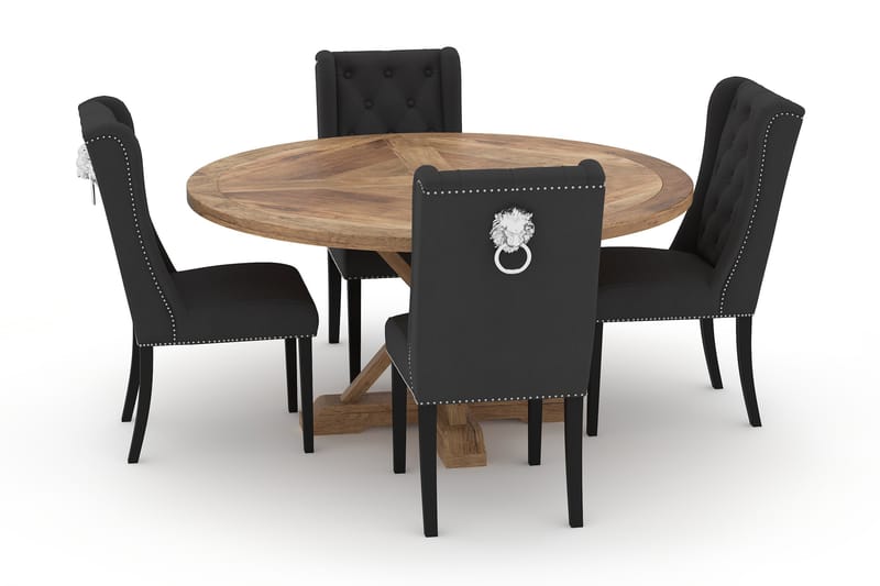 Spisebord Yorkshire 150 cm Rundt med 4 Kjøkkenstoler Nativid - Brun - Møbler - Bord - Spisegruppe