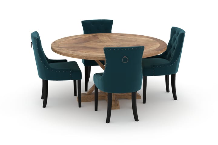 Spisebord Yorkshire 150 cm Rundt med 4 Kjøkkenstoler Ophelia - Brun - Møbler - Bord - Spisegruppe