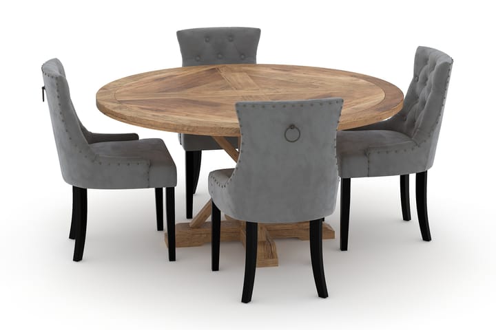 Spisebord Yorkshire 150 cm Rundt med 4 Kjøkkenstoler Ophelia - Brun - Møbler - Bord - Spisegruppe