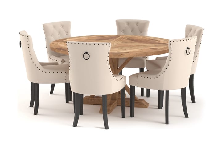 Spisebord Yorkshire 150 cm Rundt med 6 Kjøkkenstoler Ophelia - Brun - Møbler - Bord - Spisegruppe