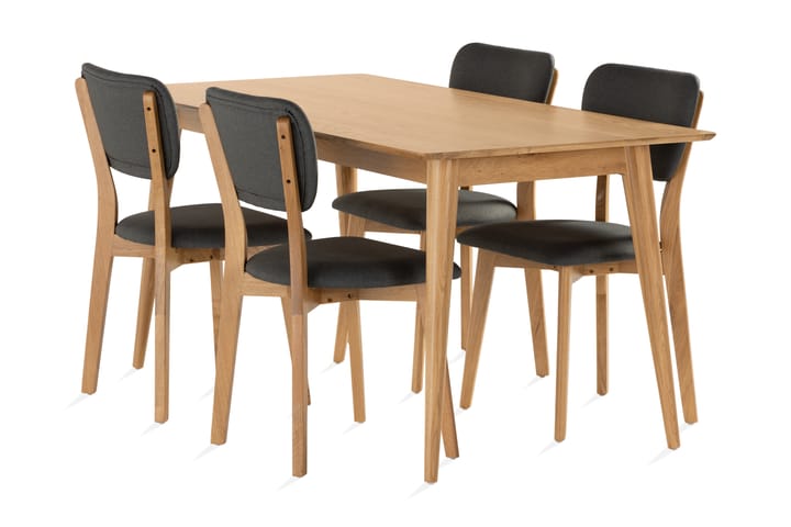 Spisegruppe Barke 160 cm inkl 4 Stoler - Massiv Eik/Mørkegrå - Møbler - Bord - Spisebord & kjøkkenbord