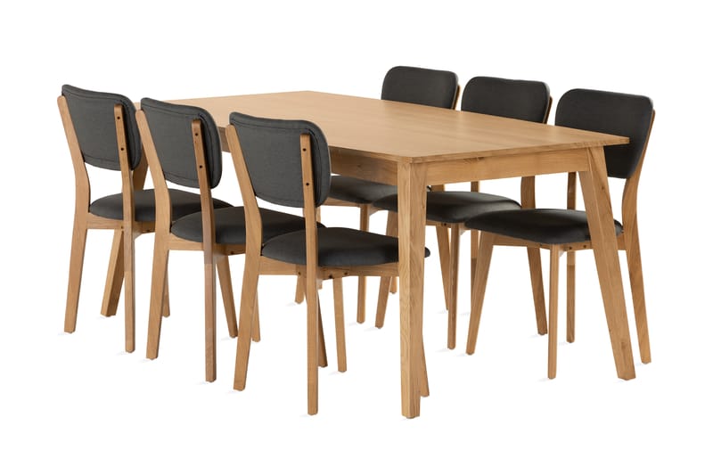 Spisegruppe Barke Forlengningsbar 180 cm inkl 6 Stoler - Massiv Eik/Brun - Møbler - Bord - Spisebord & kjøkkenbord